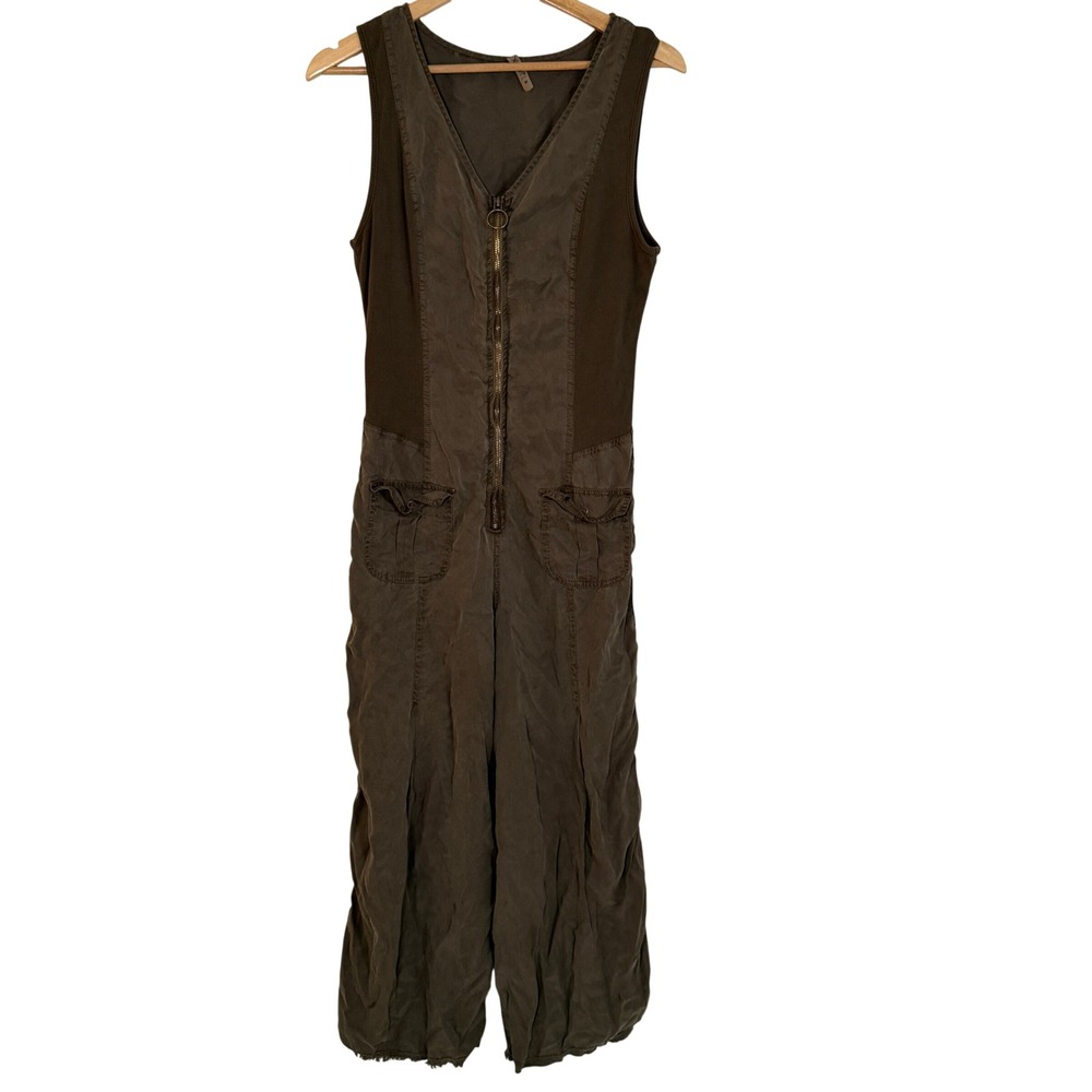 XCVI Jumpsuit Womens M Brown Excellent Zip Front Cargo Pockets Lyocell 3510